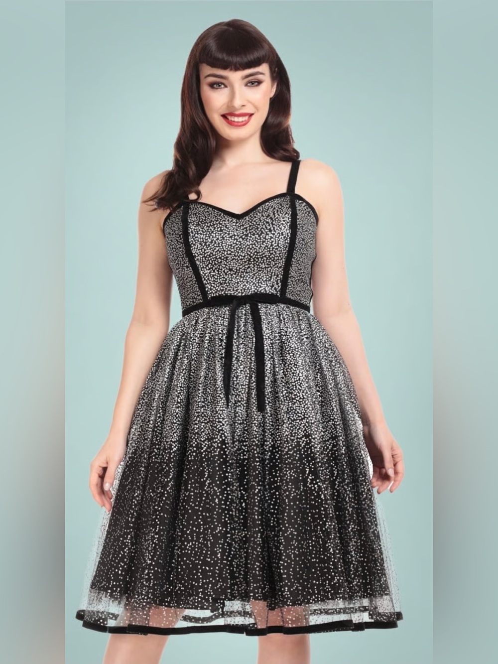 ModCloth x Collectif Florence Black & Silver Glitter Tulle Swing Party Dress